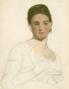 Sketch of a young woman holding a cup and saucer, c.1875 by William Morris